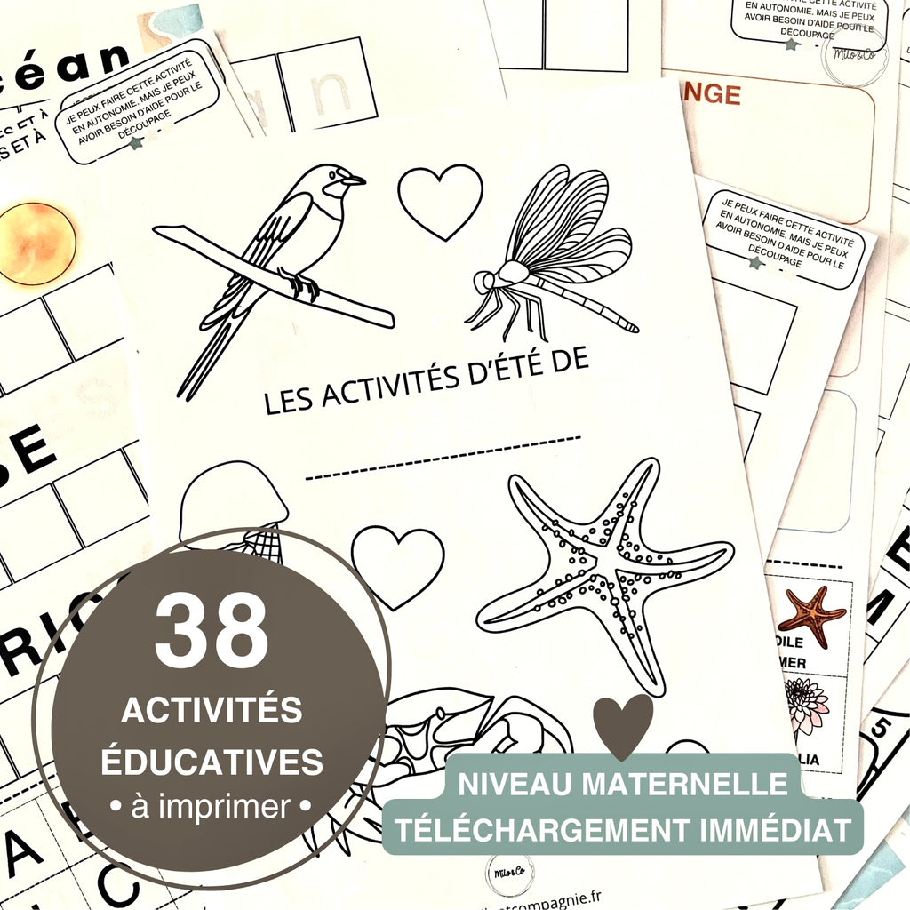 Pack de 38 Activités d’Été à Imprimer - Programme Maternelle : Lettres, Graphisme, Mathématiques, Motricité Fine…