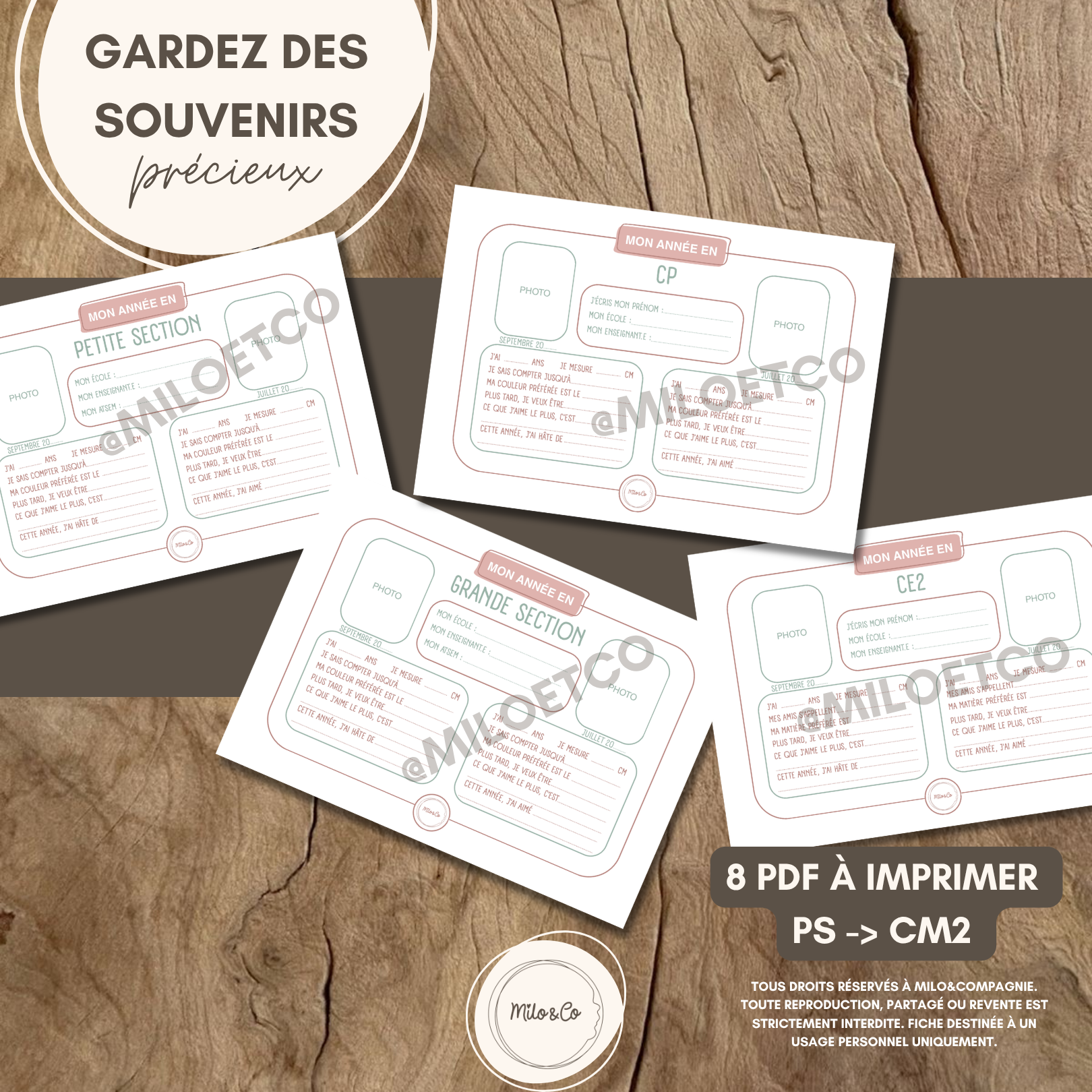 Fiches Souvenirs Années Scolaires - PS au CM2 - PDF à télécharger