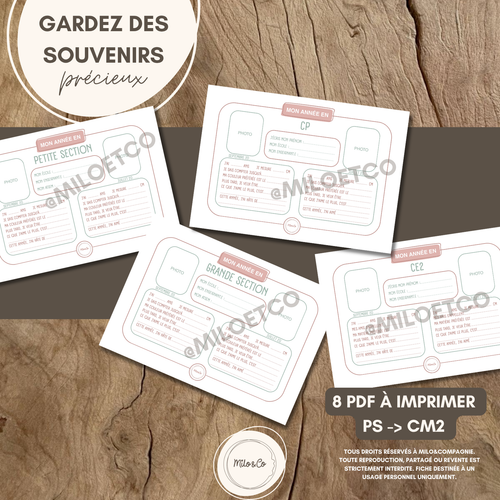Fiches Souvenirs Années Scolaires - PS au CM2 - PDF à télécharger
