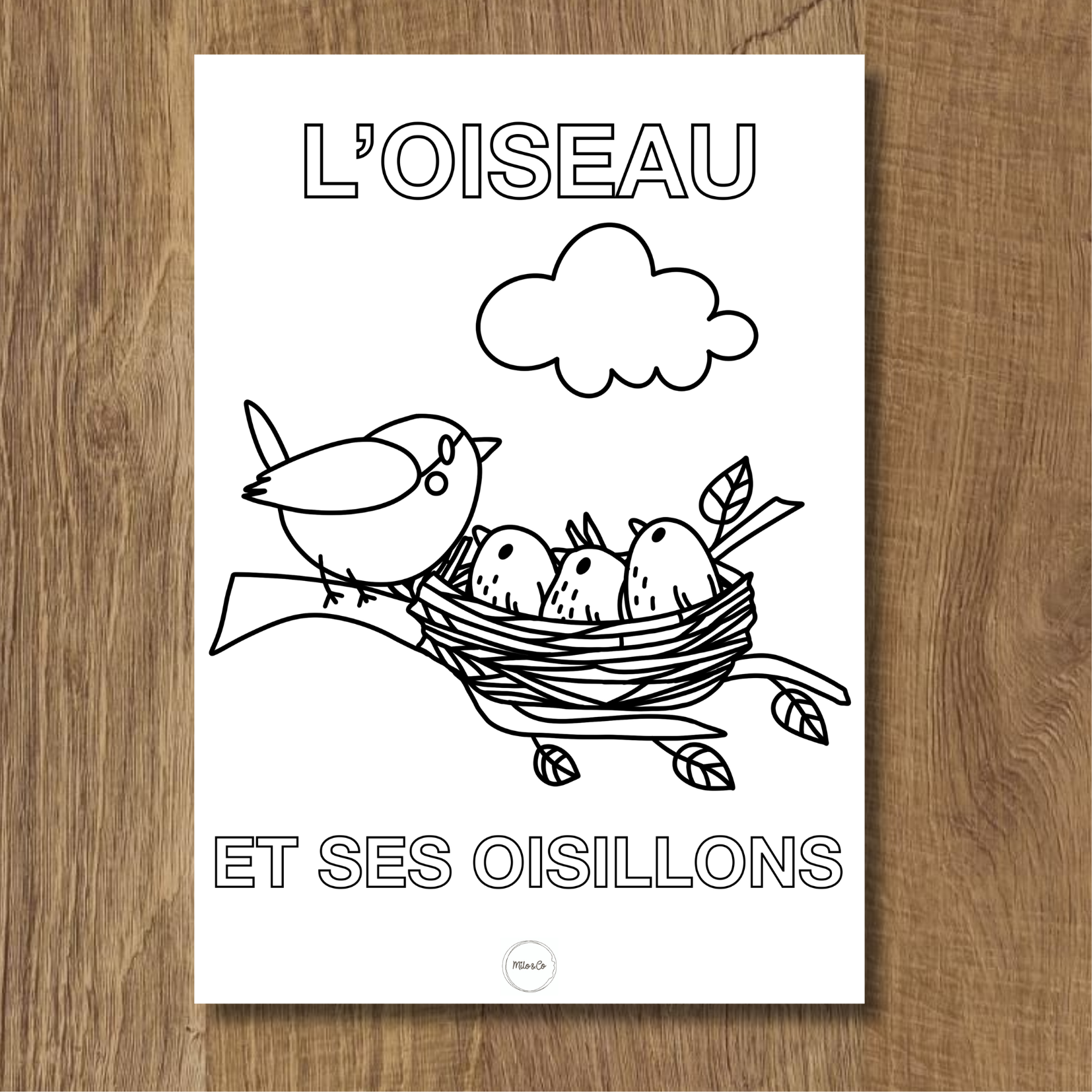 Coloriage gratuit d'un oiseau et ses oisillons