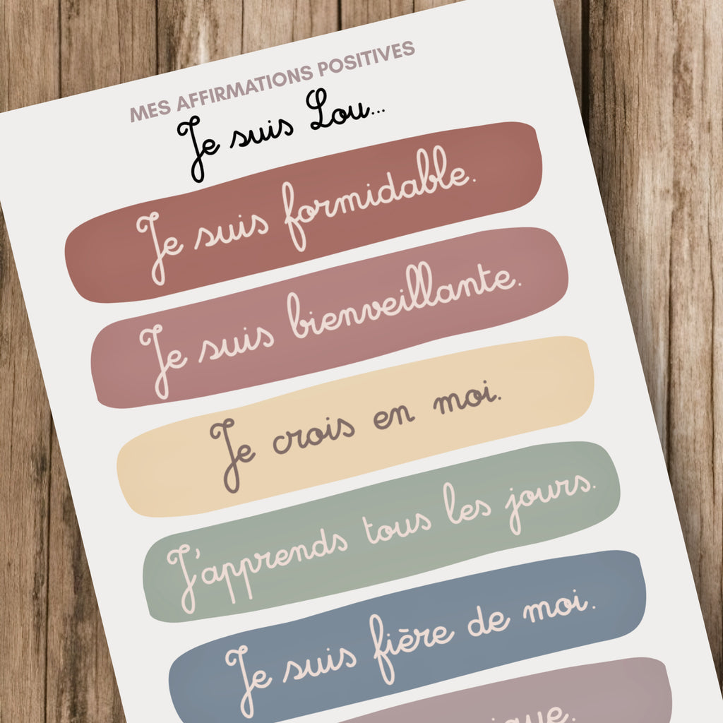 Affiche Personnalisée - Mes Affirmations Positives - Affiche Papier ou Poster Plastifié