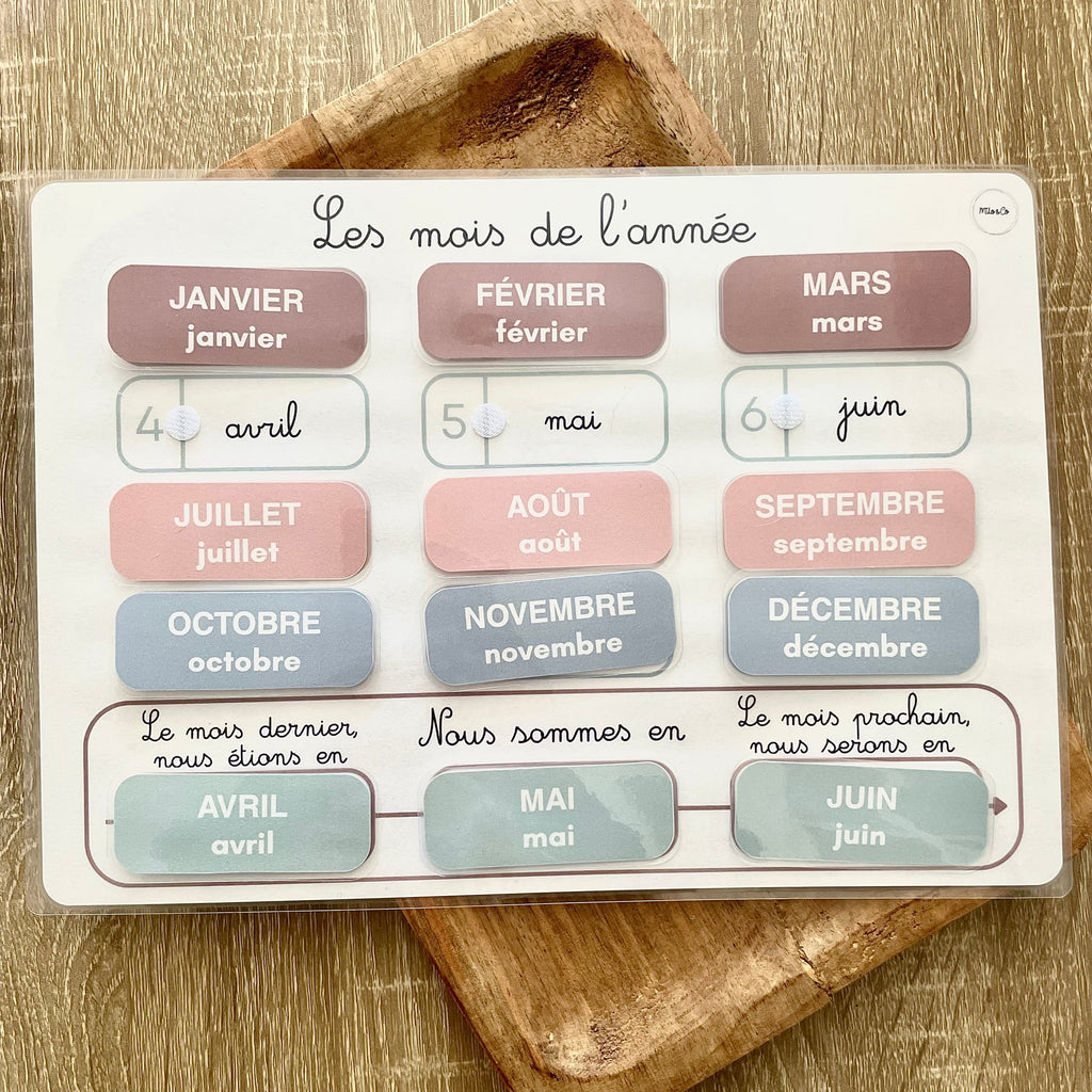 affiche interactive plastifiée pour apprendre les mois de l'année