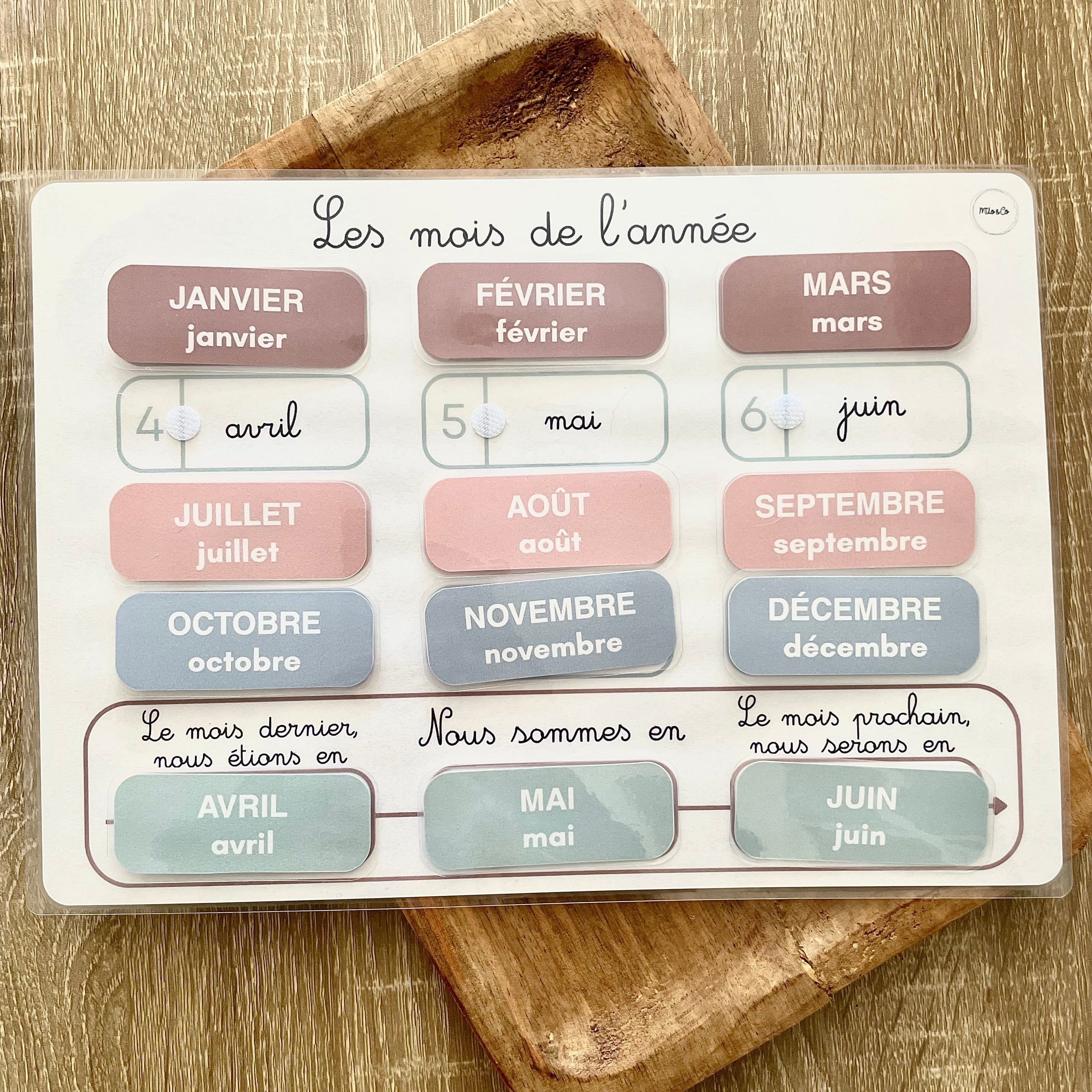 affiche interactive plastifiée pour apprendre les mois de l'année